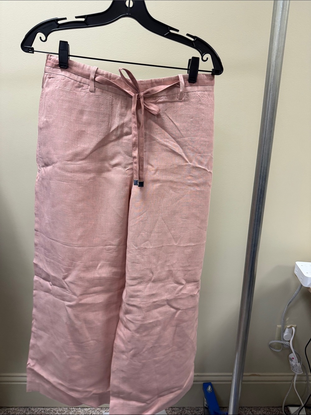 Lafayette 148 New York Blush Pink Wide-Leg Linen-Blend Pants with Waist Tie